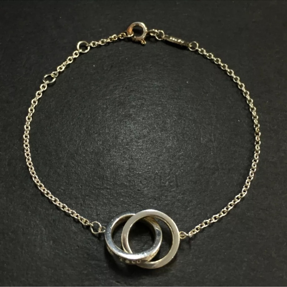 Authentic TIFFANY&CO. Silver 925 1837 Interlocking Double Circle Bracelet & Box